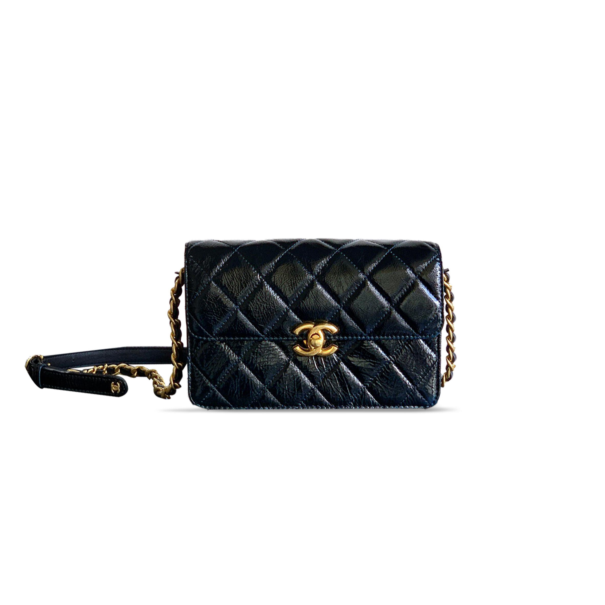 Ch*el mini flap bag waxed calfskin in navy blue as5618 (19.5*12*5cm)